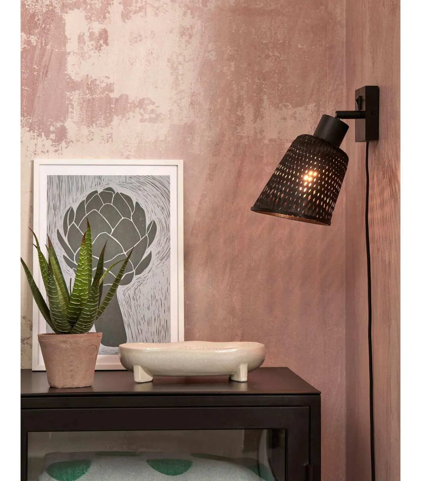 Online Wandlamp Java - Bamboe Zwart - Ø15cm Muurverlichting