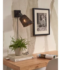 Online Wandlamp Java - Bamboe Zwart - Ø15cm Muurverlichting