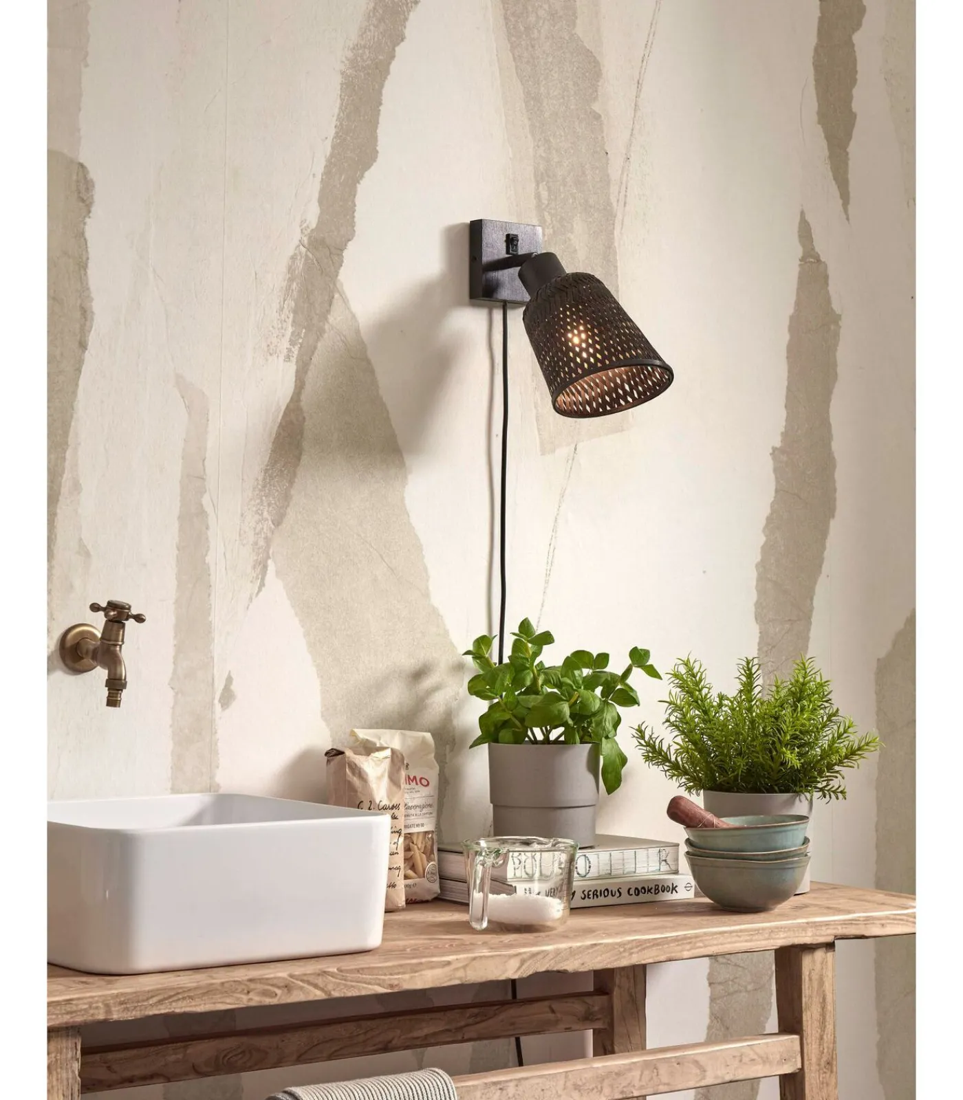 Online Wandlamp Java - Bamboe Zwart - Ø15cm Muurverlichting