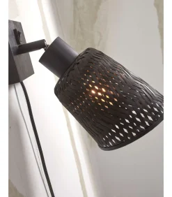 Online Wandlamp Java - Bamboe Zwart - Ø15cm Muurverlichting