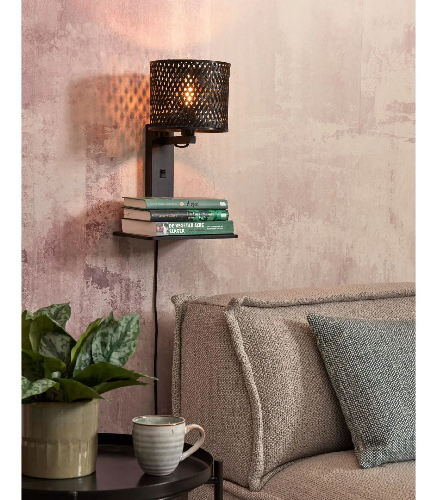 New Wandlamp Java - Bamboe Zwart - 30x22x52cm Muurverlichting