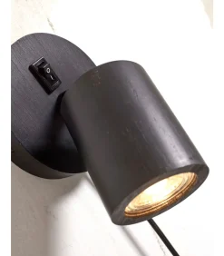 Online Wandlamp Java - Bamboe Zwart - Ø12cm Muurverlichting