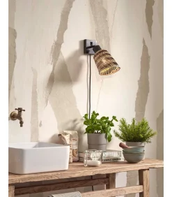 Online Wandlamp Java - Bamboe Zwart/Naturel - Ø15cm Muurverlichting