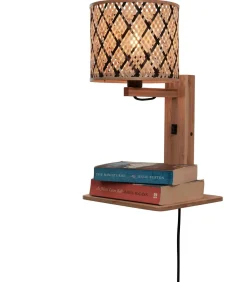 Discount Wandlamp Java - Bamboe/Zwart - 30x22x52cm Muurverlichting