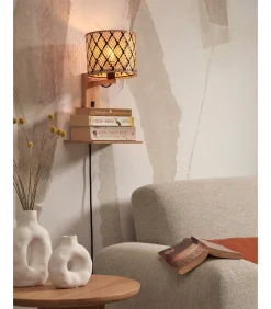 Discount Wandlamp Java - Bamboe/Zwart - 30x22x52cm Muurverlichting