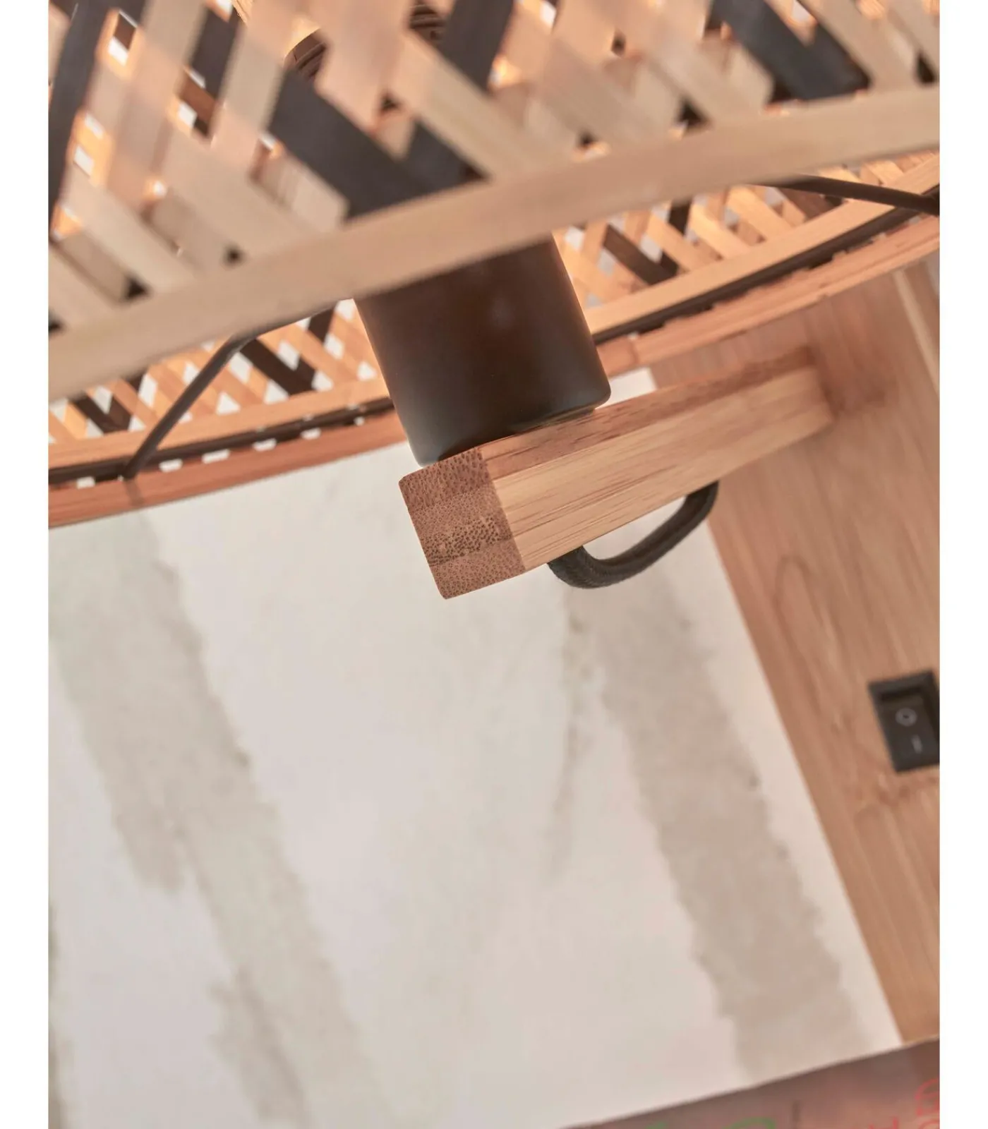 Discount Wandlamp Java - Bamboe/Zwart - 30x22x52cm Muurverlichting