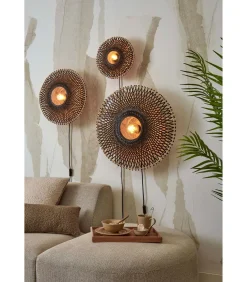 Outlet Wandlamp Kalimantan - Bamboe/Zwart - Ø44cm Muurverlichting