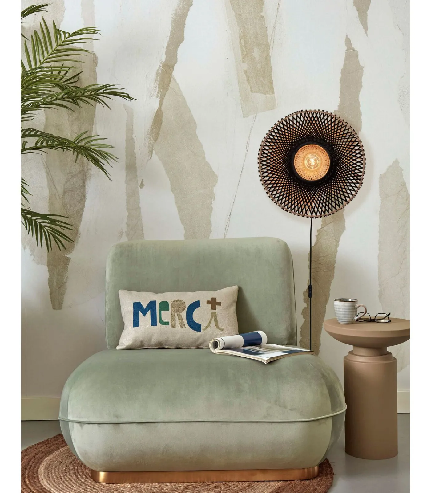 Outlet Wandlamp Kalimantan - Bamboe/Zwart - Ø44cm Muurverlichting