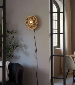 Sale Wandlamp Kalimantan - Bamboe/Zwart - Ø30cm Muurverlichting