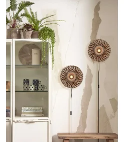 Sale Wandlamp Kalimantan - Bamboe/Zwart - Ø30cm Muurverlichting