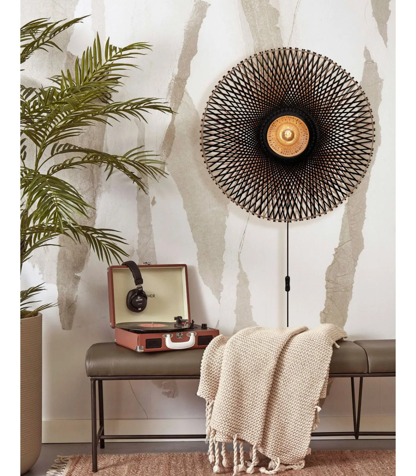 Sale Wandlamp Kalimantan - Bamboe/Zwart - Ø87cm Muurverlichting