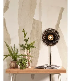Outlet Wandlamp Kalimantan - Zwart/Bamboe - Ø30cm Muurverlichting