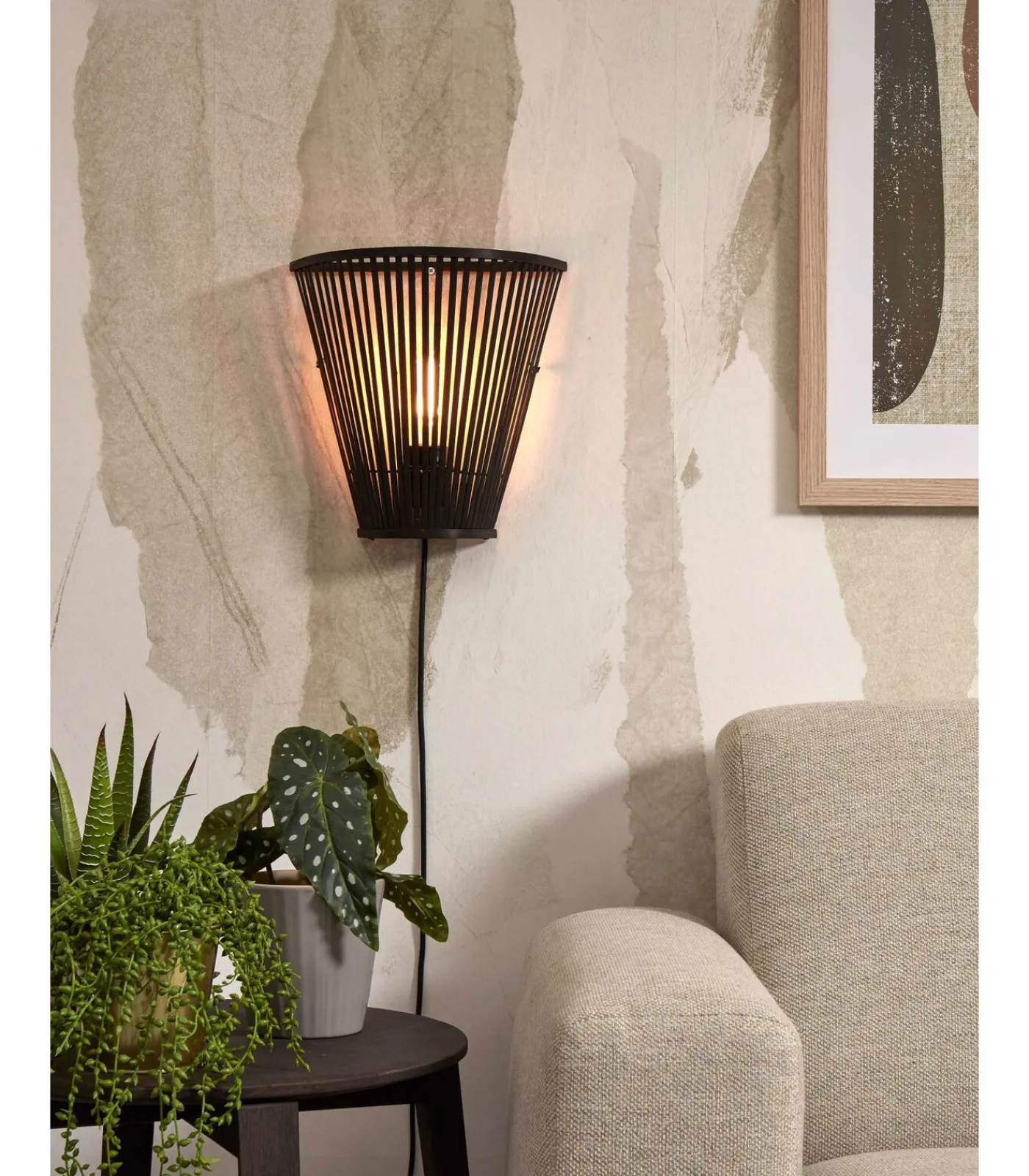 Discount Wandlamp Merapi - Bamboe Zwart - 30x15x30cm Muurverlichting