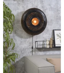 Best Wandlamp Palawan - Bamboe Zwart - Ø60cm Muurverlichting