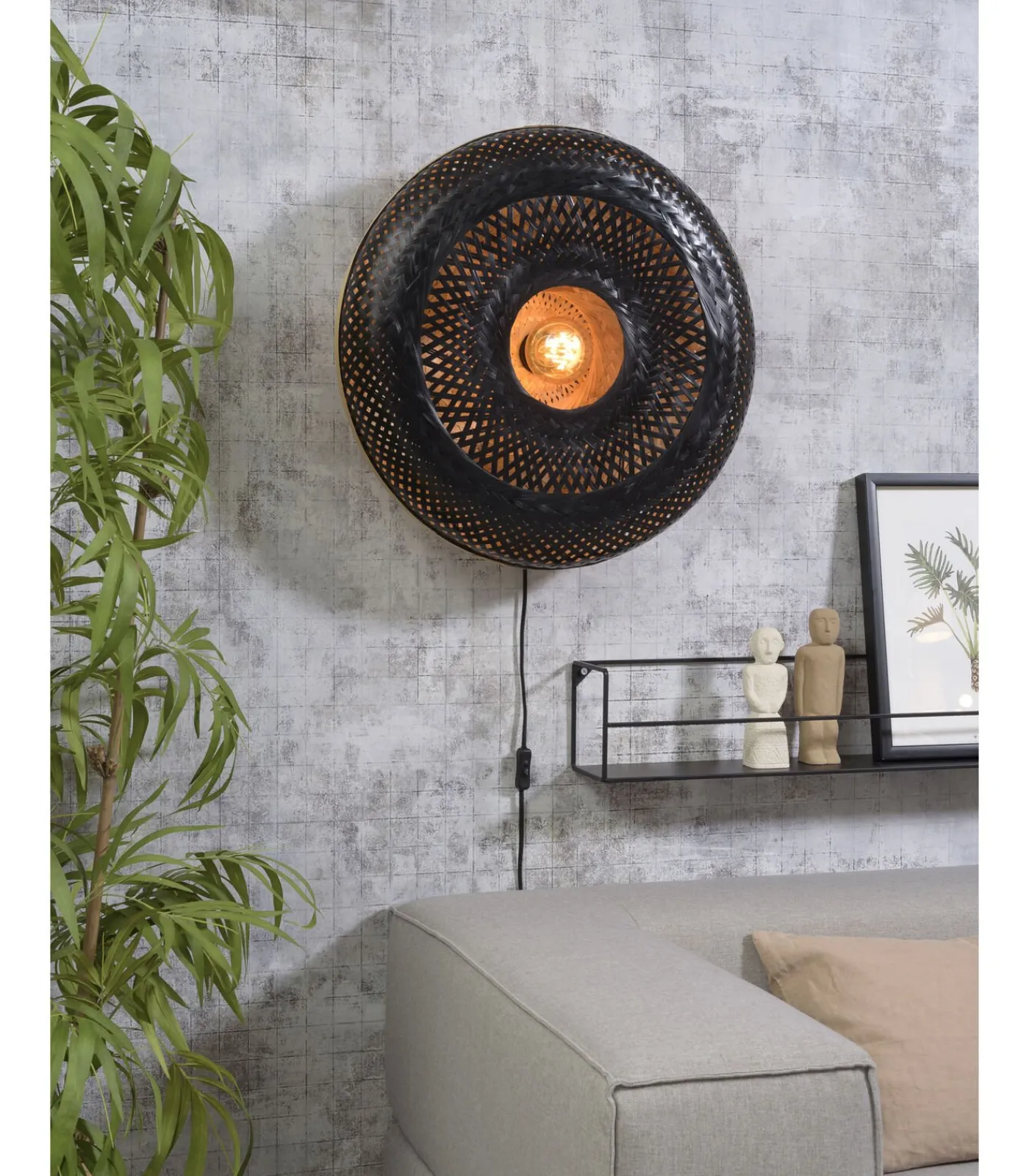 Best Wandlamp Palawan - Bamboe Zwart - Ø60cm Muurverlichting