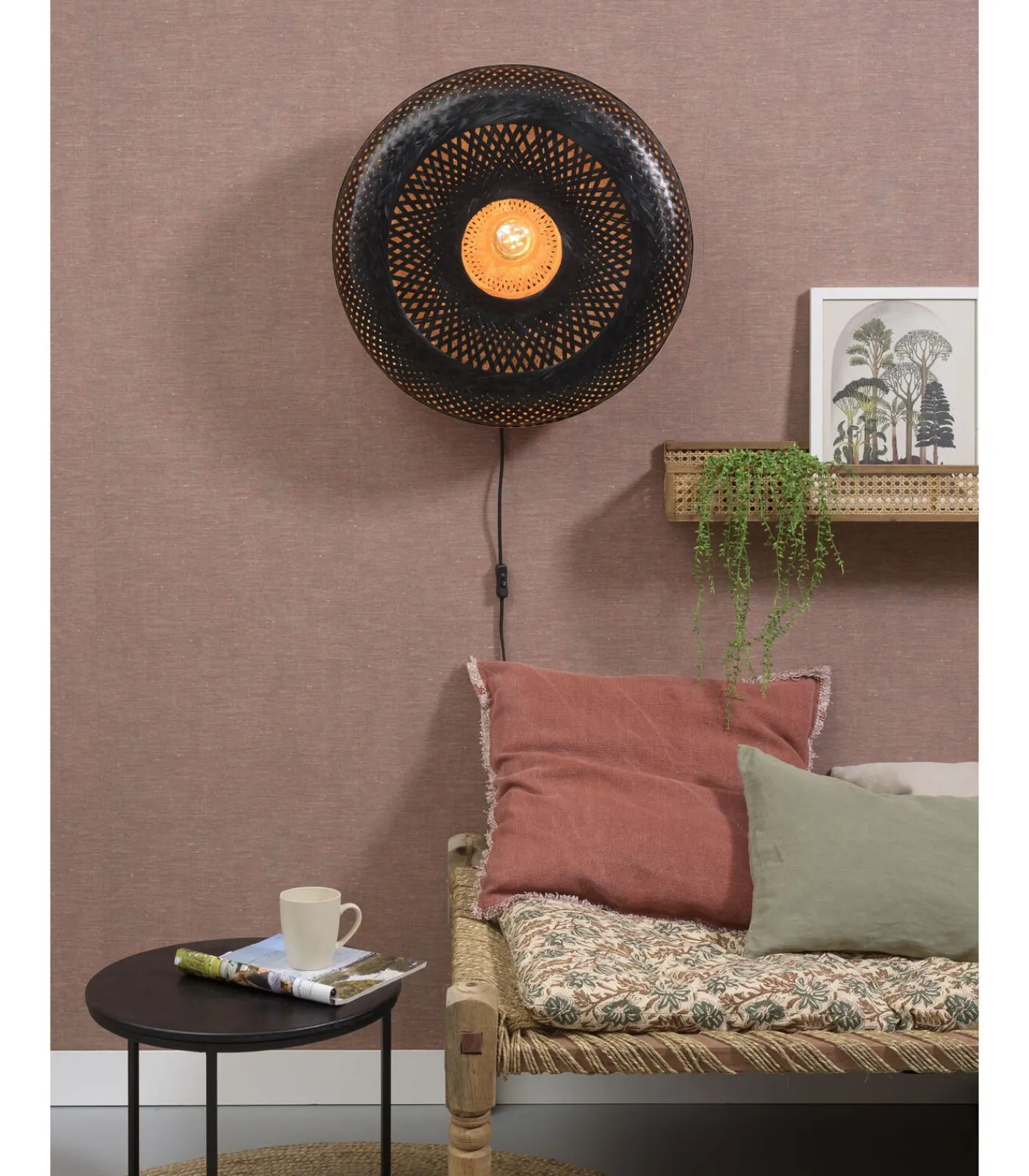 Best Wandlamp Palawan - Bamboe Zwart - Ø60cm Muurverlichting