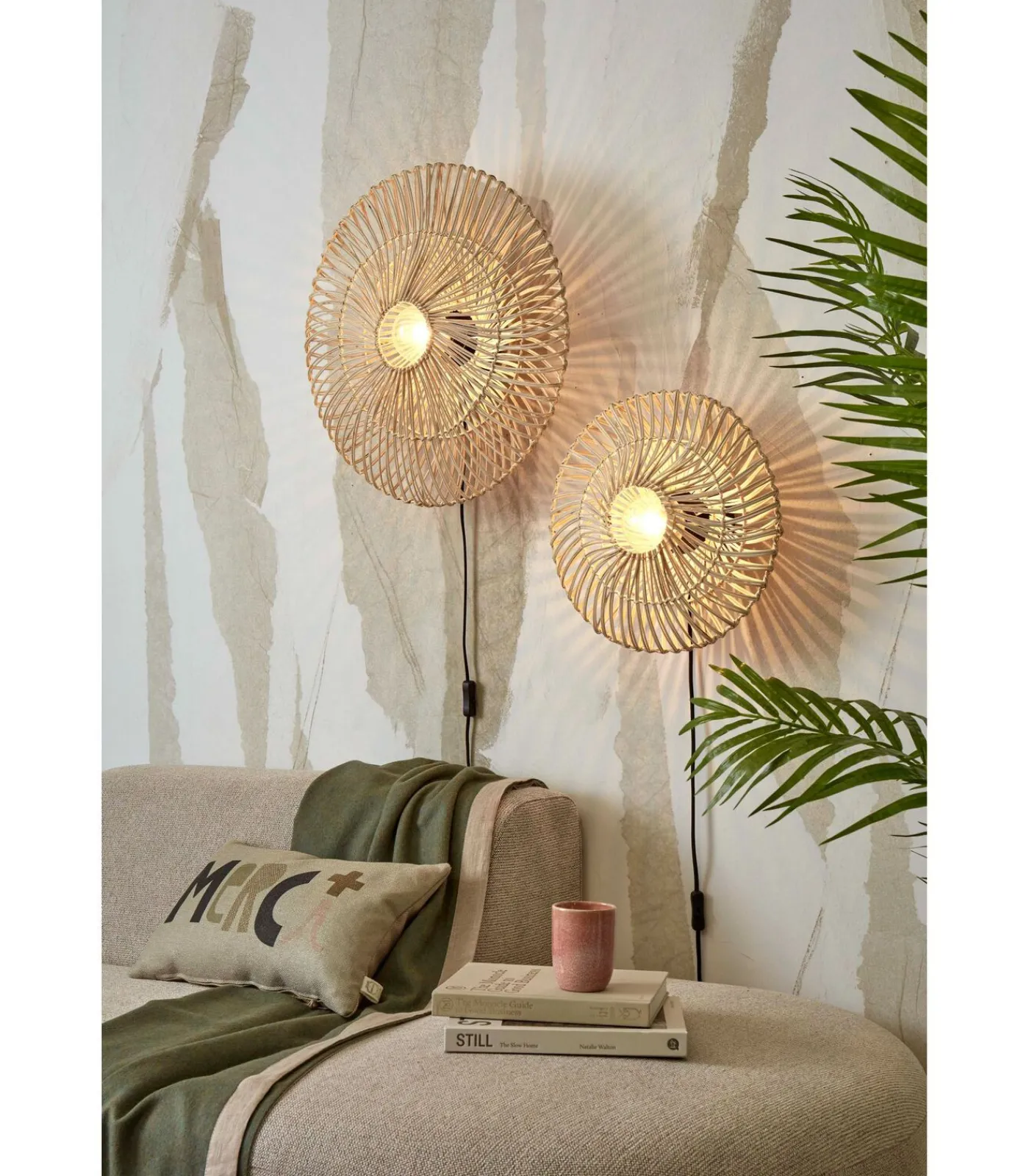Clearance Wandlamp Zanzibar - Rotan Wit - Ø55cm Muurverlichting