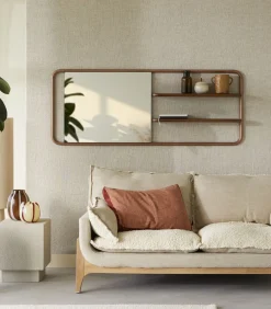 Clearance Wandrek met spiegel in notenhout en messing Félicie Spiegels