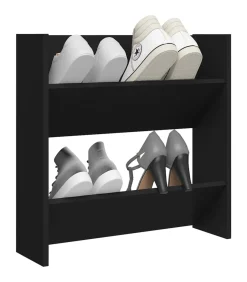 Wandschoenenkast 60x18x60 cm bewerkt hout zwart Organiseren
