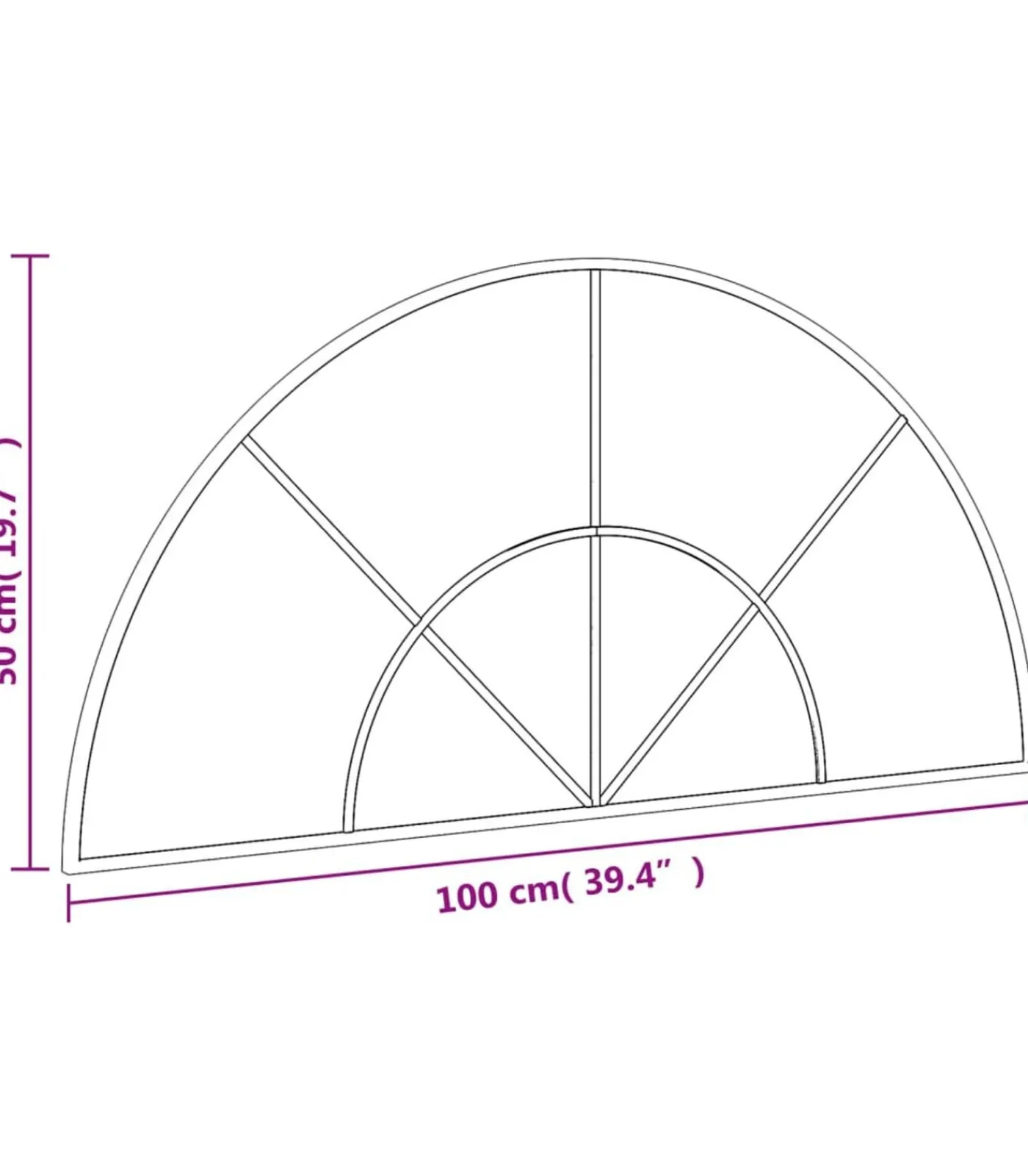 Hot Wandspiegel boog 100x50 cm ijzer zwart Spiegels