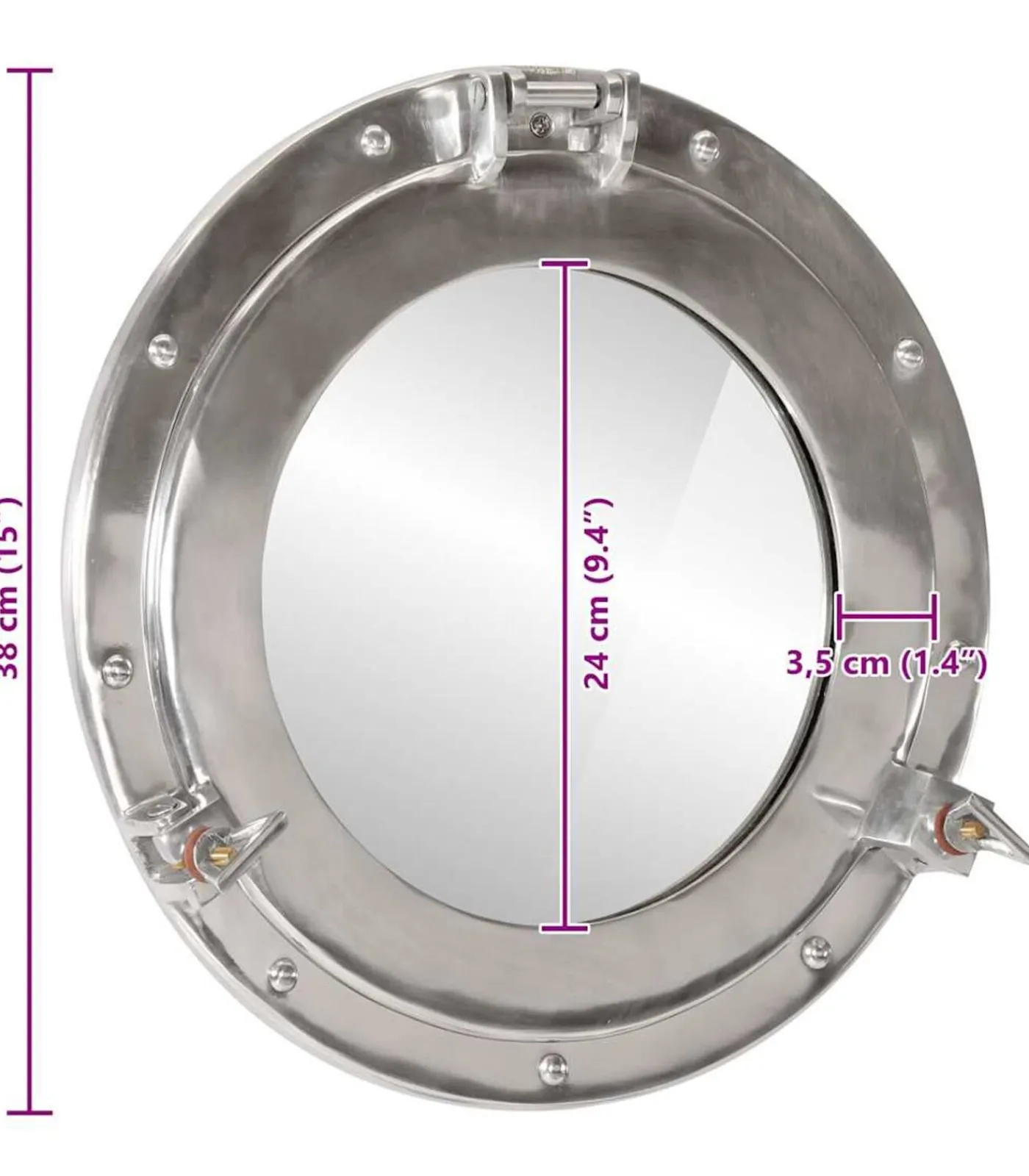Hot Wandspiegel patrijspoort Ø38 cmaluminium en glas Spiegels