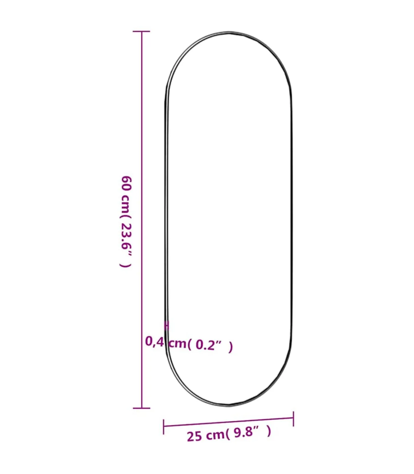 New Wandspiegel 25x60 cm ovaal glas Spiegels