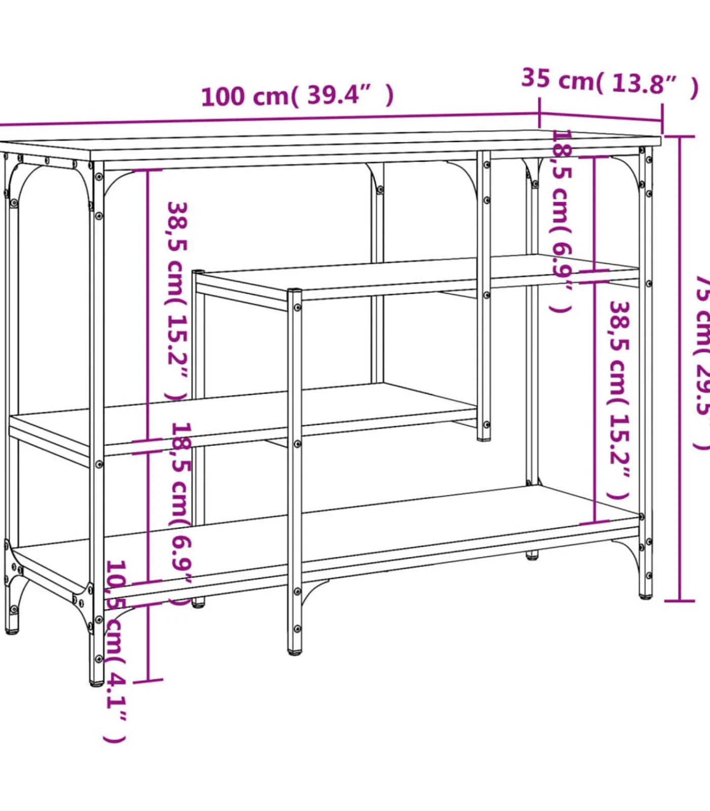 Online Wandtafel met schappen 100x35x75 cm zwart Tafels