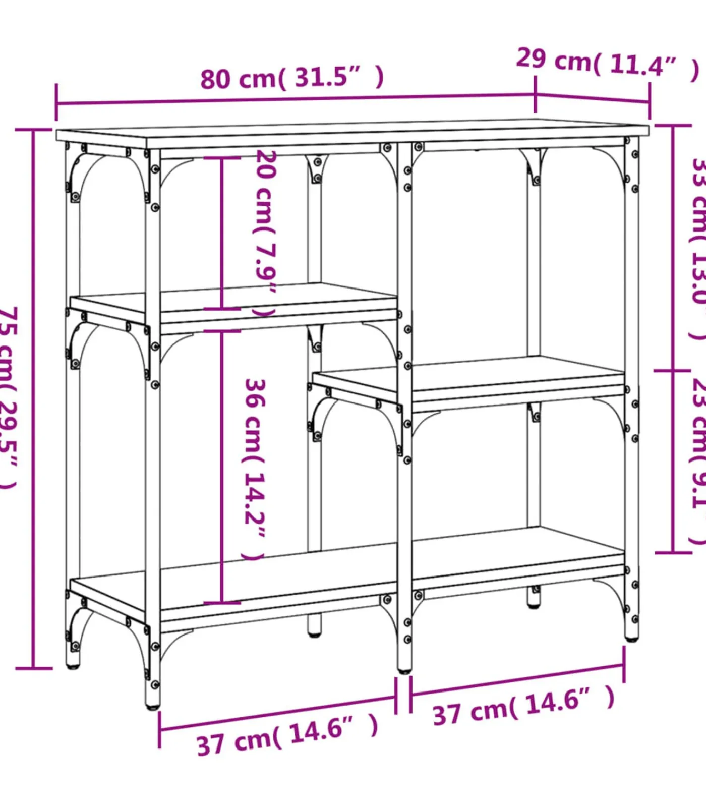 Online Wandtafel 80x29x75 cm bewerkt hout grijs sonoma eikenkleurig Tafels