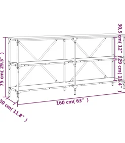 Hot Wandtafel 160x30x75 cm bewerkt hout en ijzer sonoma eikenkleur Tafels