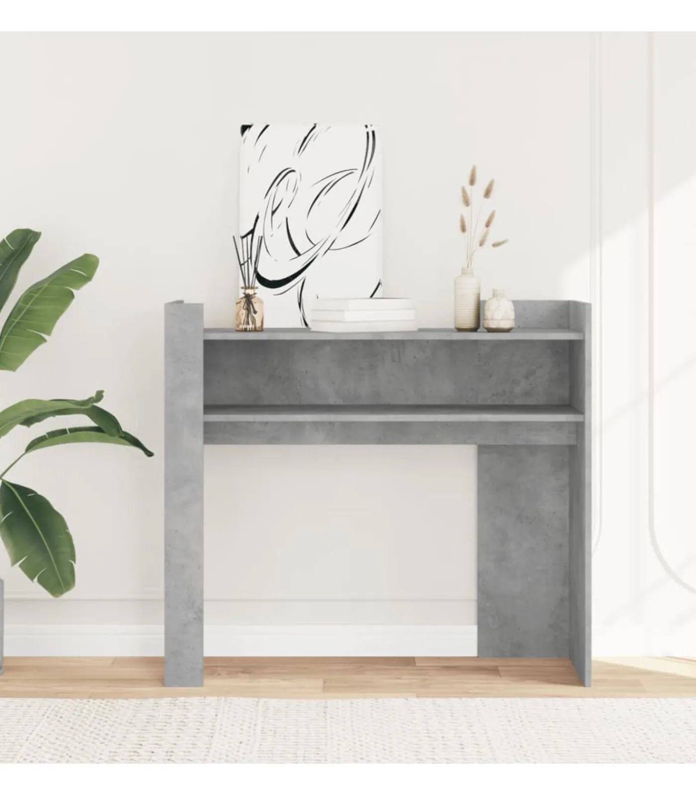 Sale Wandtafel 100x35x90 cm bewerkt hout betongrijs Tafels