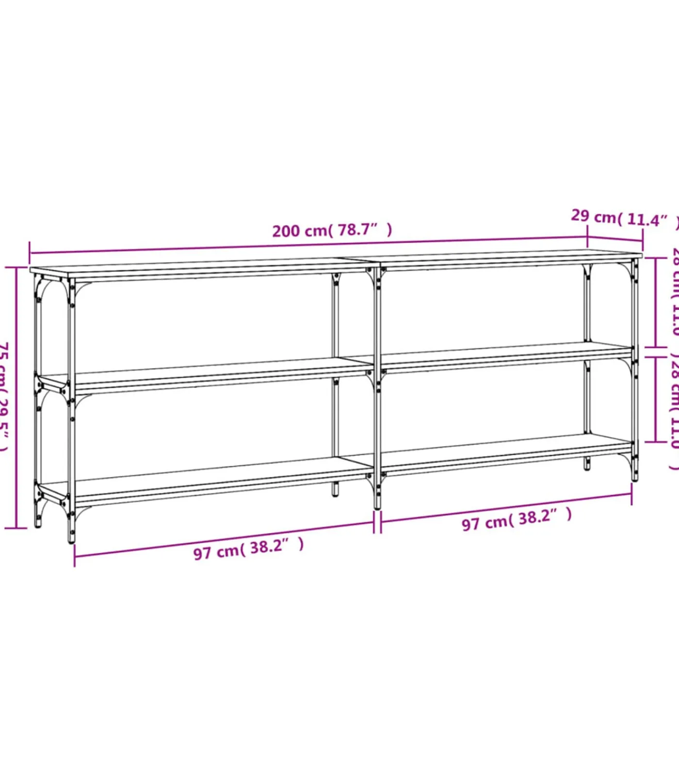 Best Wandtafel 200x29x75 cm bewerkt hout grijs sonoma eikenkleurig Tafels