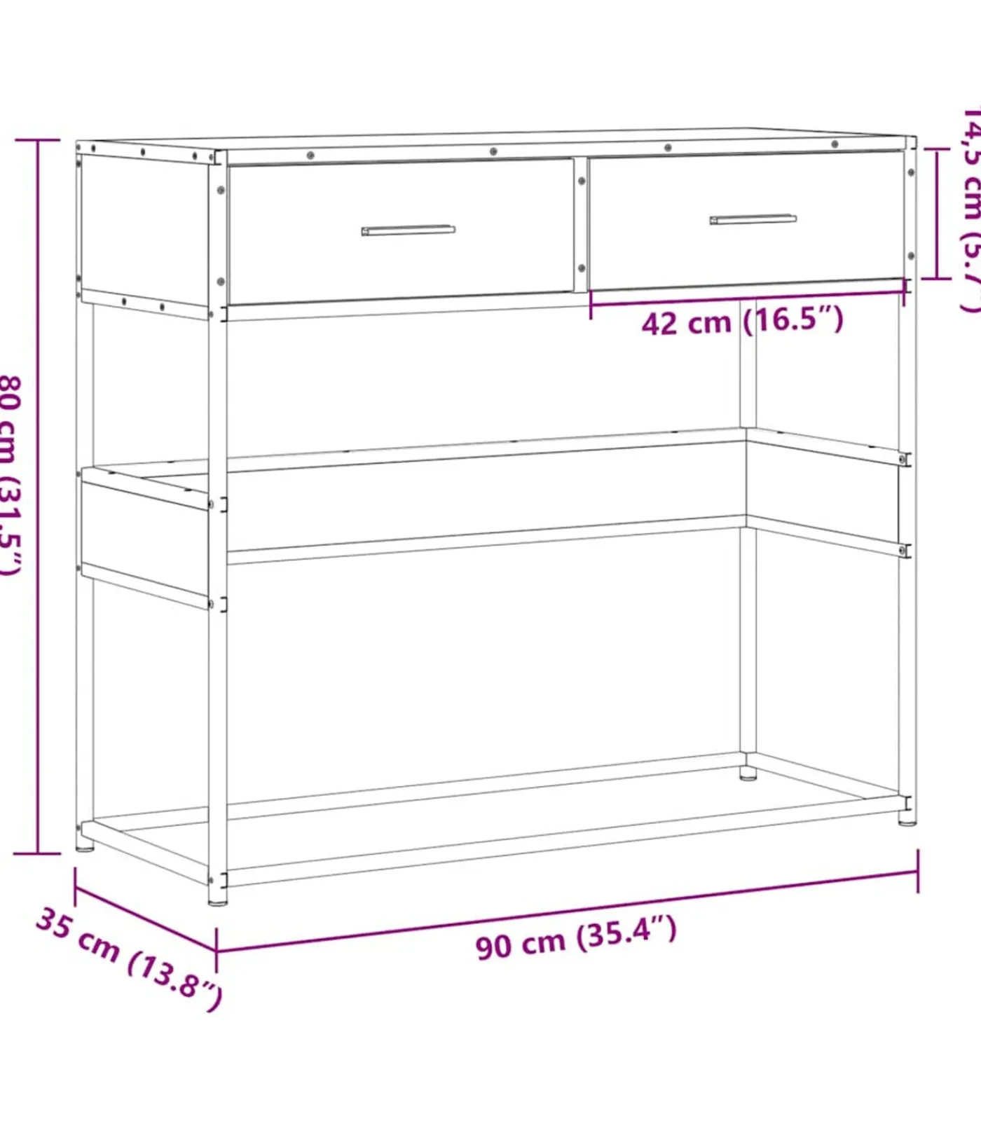 Best Wandtafel 90x35x80 cm bewerkt hout bruin eikenkleur Tafels