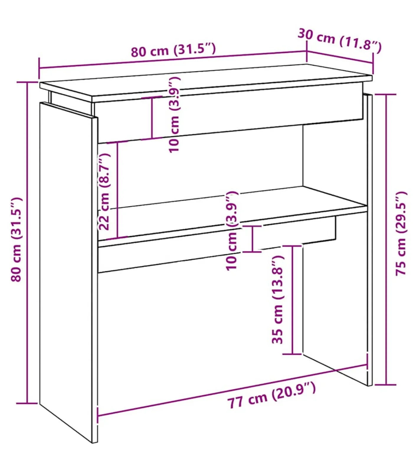 Wandtafel 80x30x80 cm bewerkt hout sonoma eikenkleurig Tafels