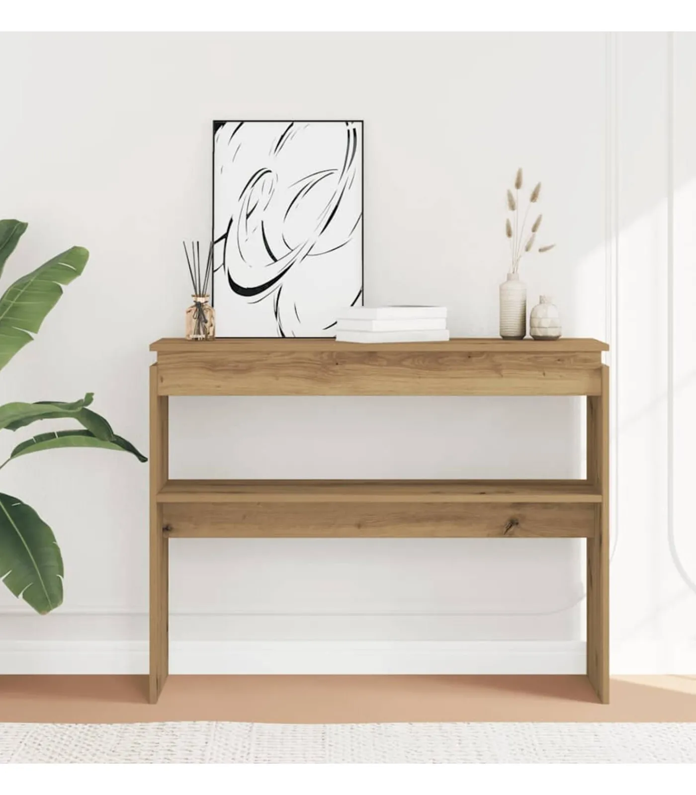 Discount Wandtafel 102x30x80 cm bewerkt hout artisanaal eikenkleur Tafels