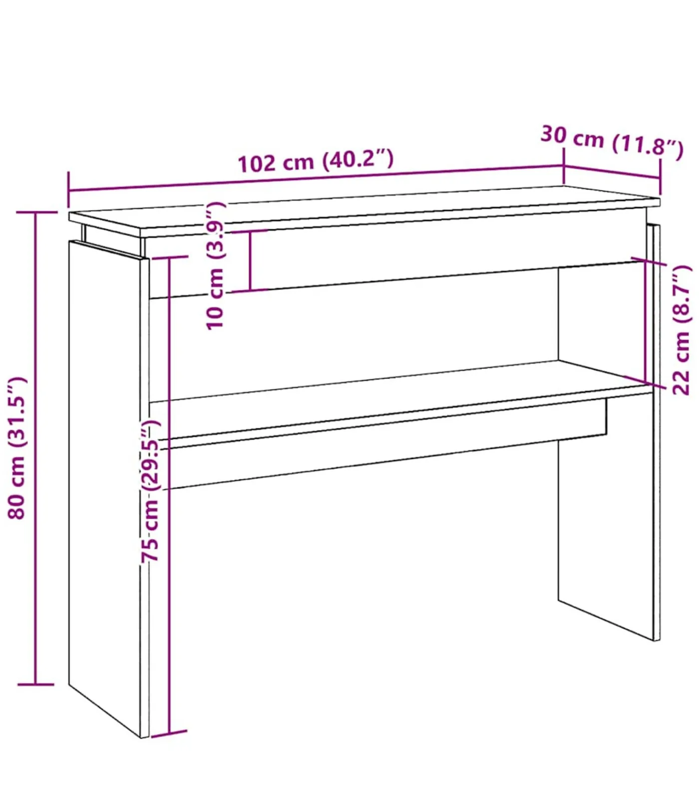 Discount Wandtafel 102x30x80 cm bewerkt hout artisanaal eikenkleur Tafels