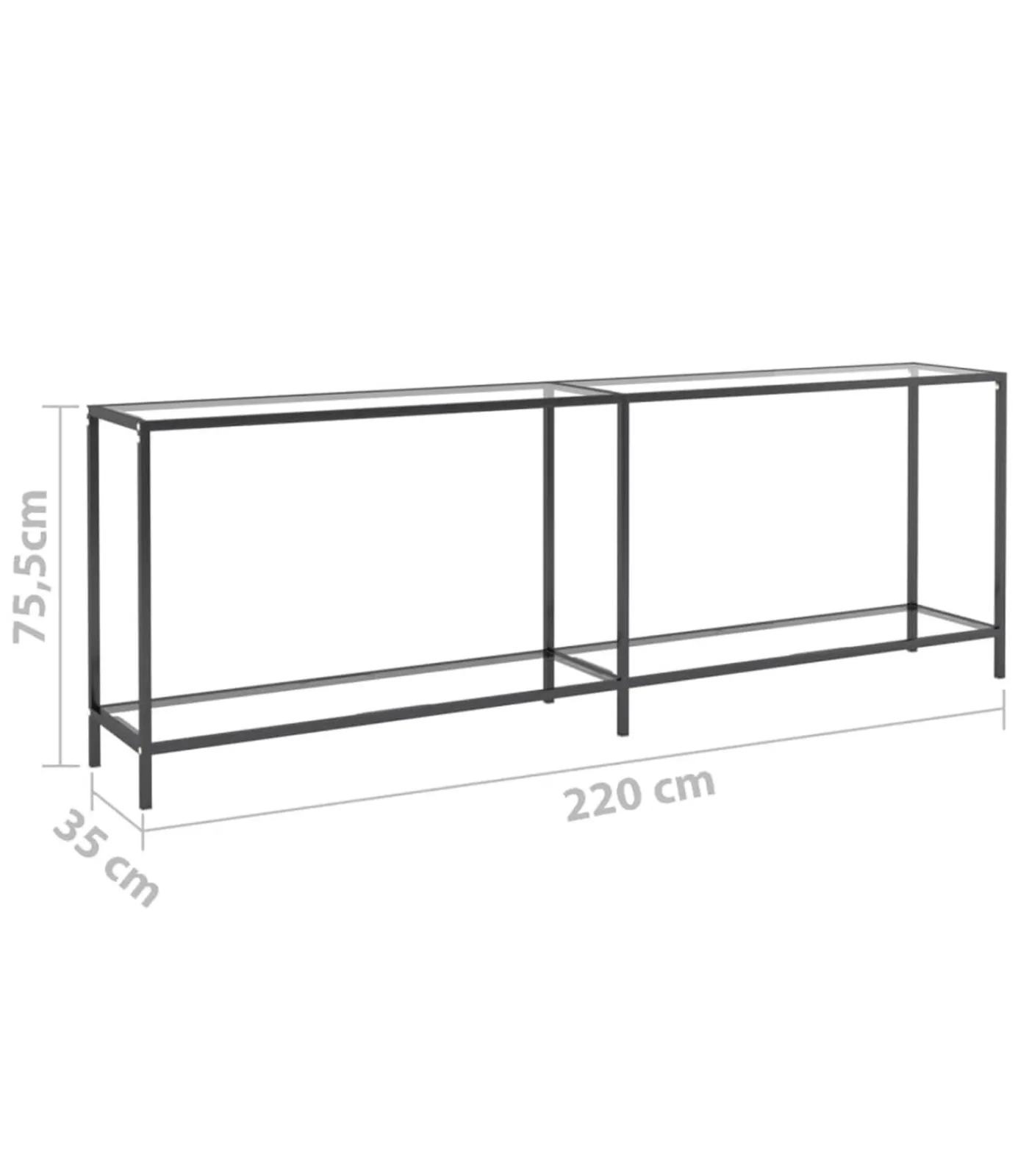 Outlet Wandtafel 220x35x75,5 cm gehard glas transparant Tafels