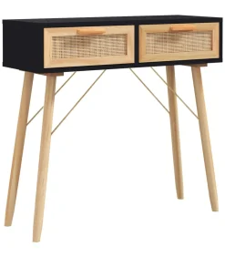 Discount Wandtafel 80x30x75 cm massief grenenhout en natuurlijk rattan Tafels