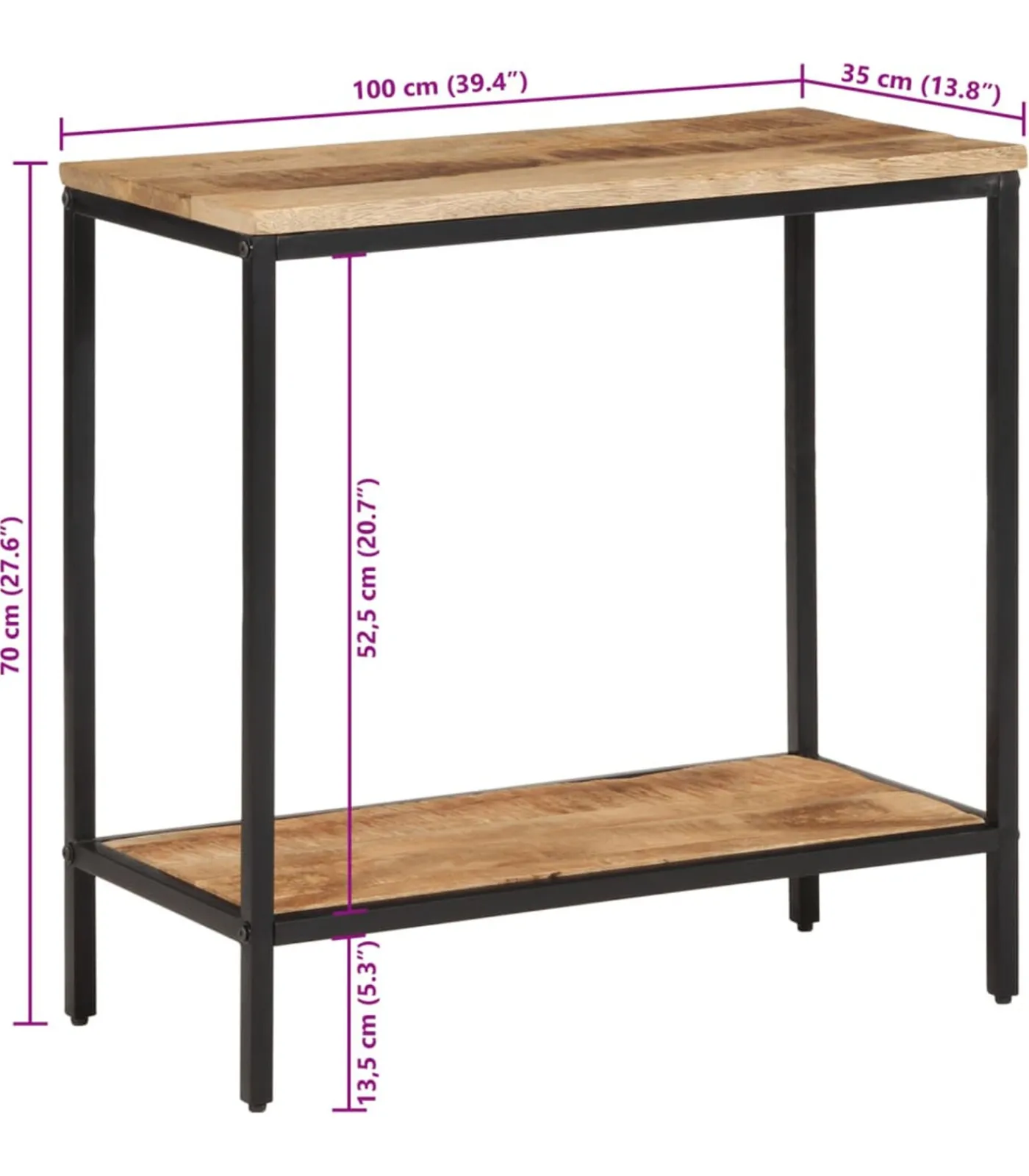 Wandtafel 100x35x70 cm massief ruw mangohout Tafels