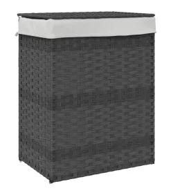 Sale Wasmand met deksel 46x33x60 cm poly rattan grijs Manden En Bakken