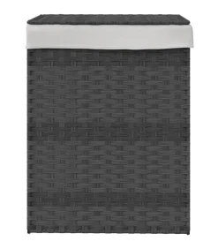 Sale Wasmand met deksel 46x33x60 cm poly rattan grijs Manden En Bakken