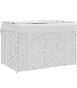 Outlet Wasmand met deksel 55,5x35x34 cm poly rattan wit Manden En Bakken