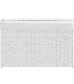 Outlet Wasmand met deksel 55,5x35x34 cm poly rattan wit Manden En Bakken
