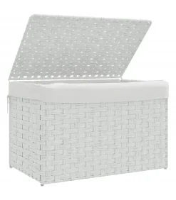 Outlet Wasmand met deksel 55,5x35x34 cm poly rattan wit Manden En Bakken