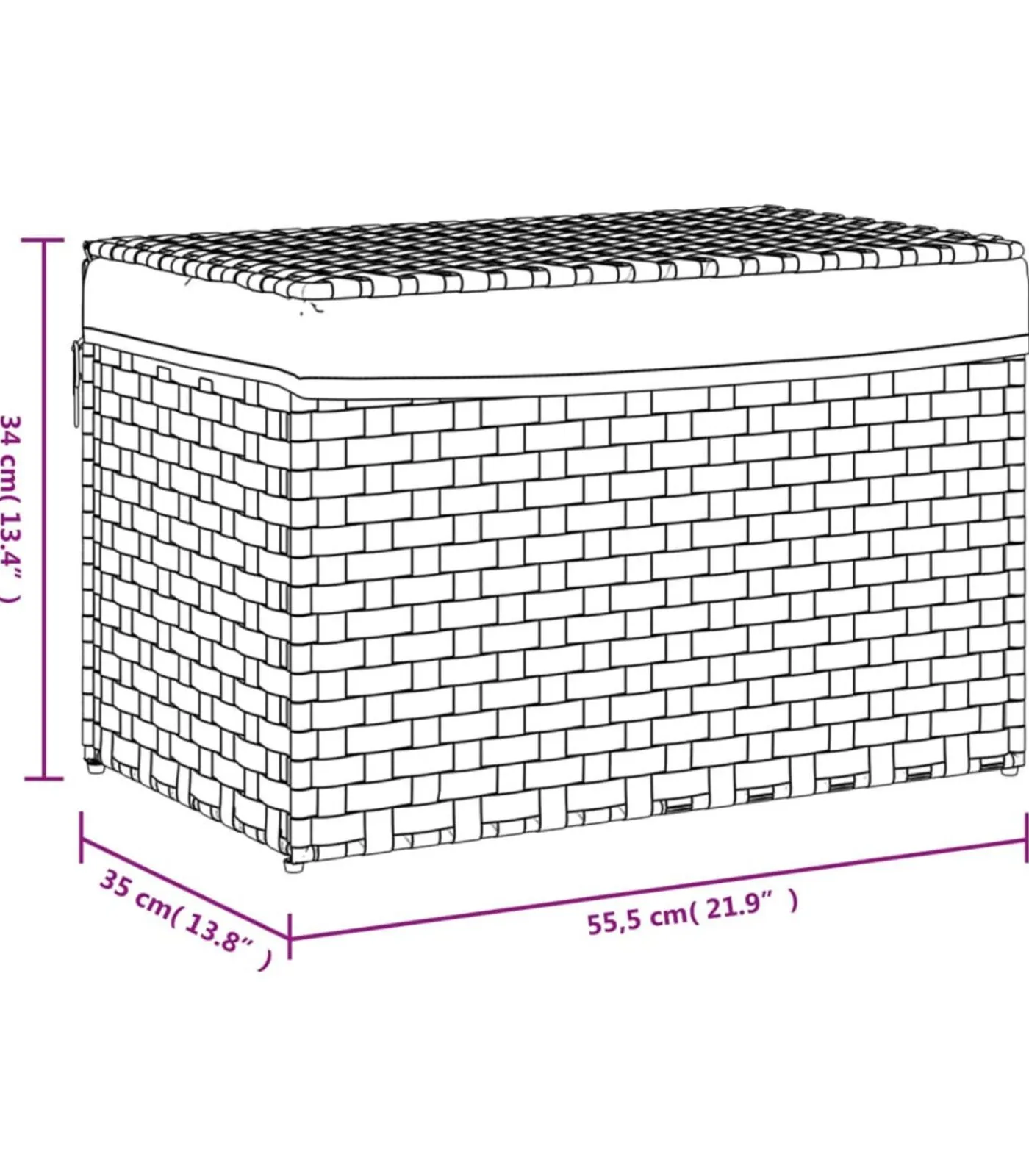 Outlet Wasmand met deksel 55,5x35x34 cm poly rattan wit Manden En Bakken
