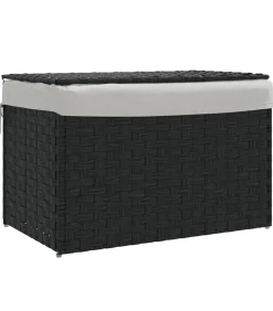 Sale Wasmand met deksel 55,5x35x34 cm poly rattan zwart Manden En Bakken