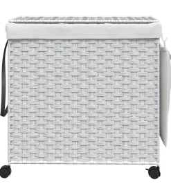 Clearance Wasmand op wielen 60x35x60,5 cm rattan wit Manden En Bakken