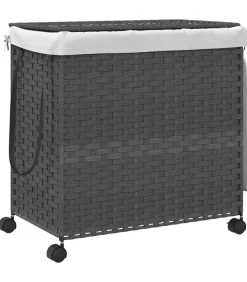 Clearance Wasmand op wielen 60x35x60,5 cm rattan grijs Manden En Bakken