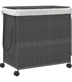 Clearance Wasmand op wielen 60x35x60,5 cm rattan grijs Manden En Bakken