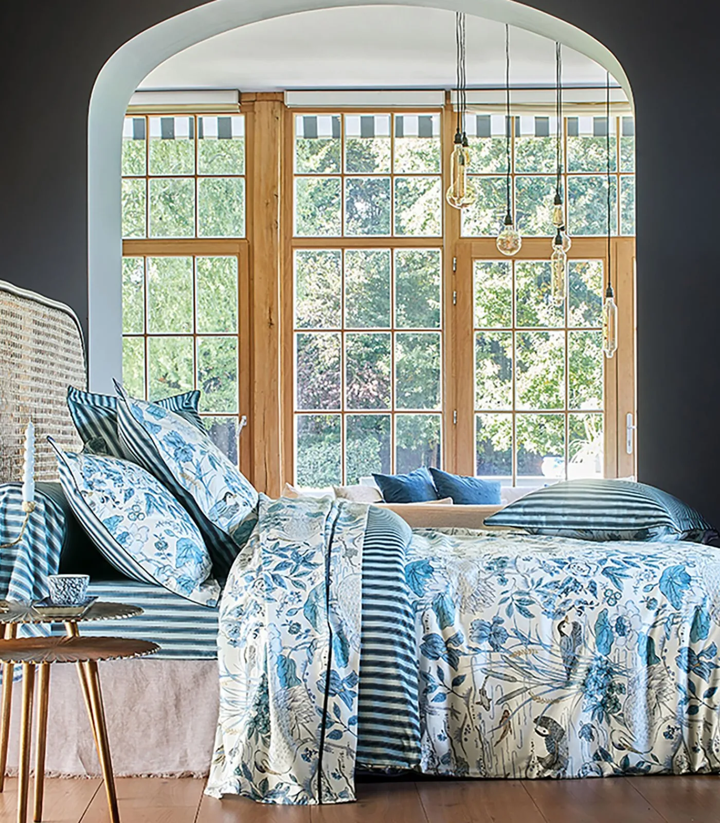 Online WATER GARDEN Bleu - Hoeslaken Satijn katoen Hoeslakens