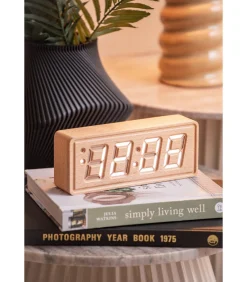 Discount Wekker Solid Wood Engraved - Lichthout - 20x4.5x8cm Klokken